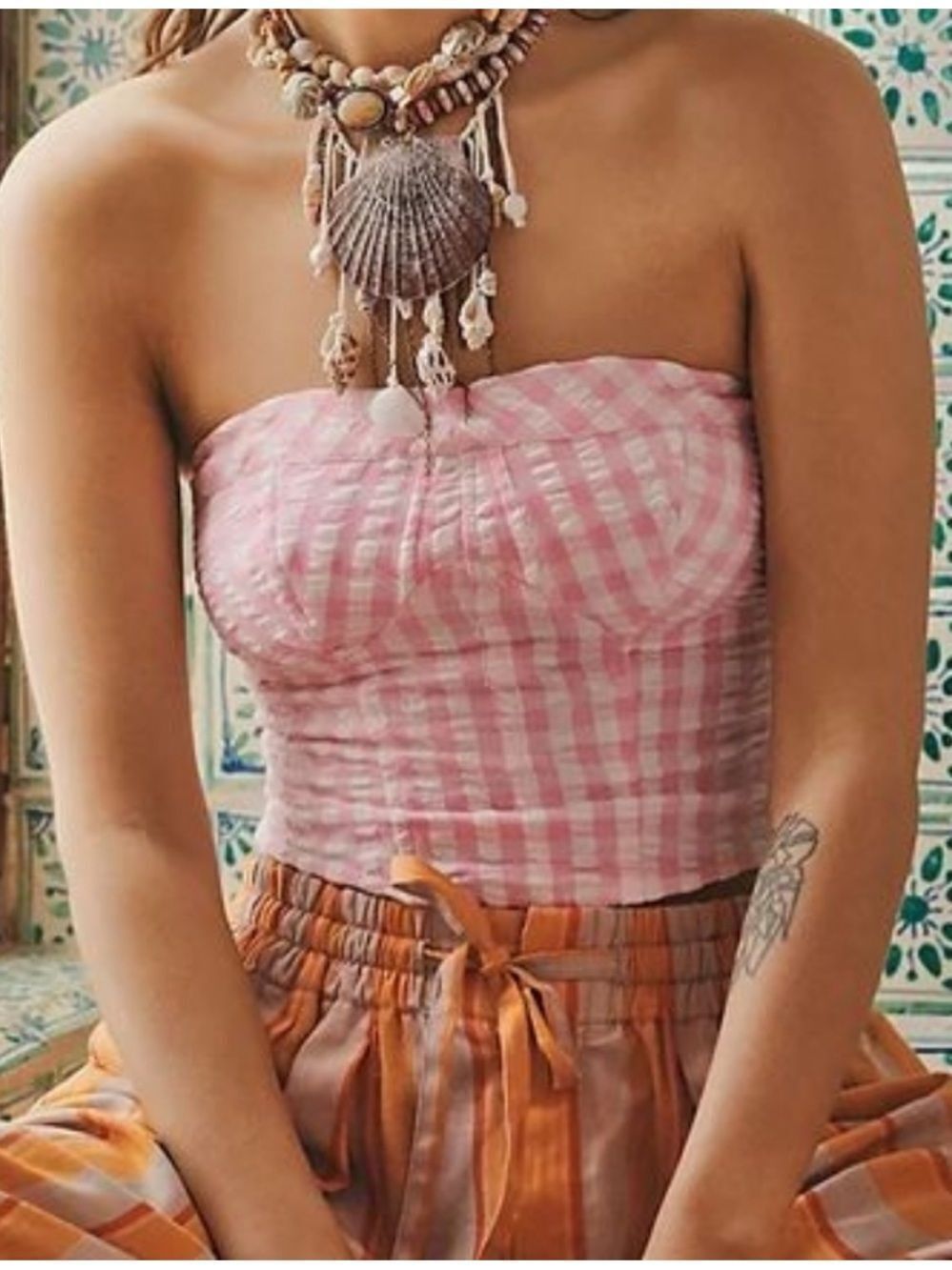 NWT Free People Leilani Gingham Pink Tube Top Coastal